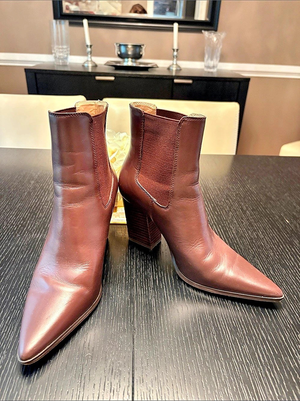 Saks Fifth Avenue Brown Pointed-Toe Ankle Boots